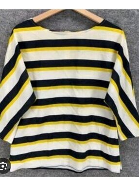 LOFT Women's Yellow Black Blouse XS 3/4 Sleeve Relaxed Fit Lightweight